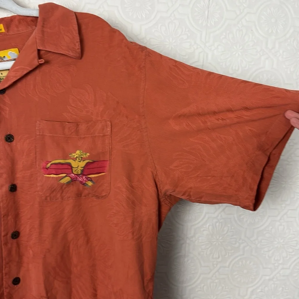 M‎ Field Reyn Spooner 100% Silk Button Up Shirt Beach Graphic Hawaii Bowling